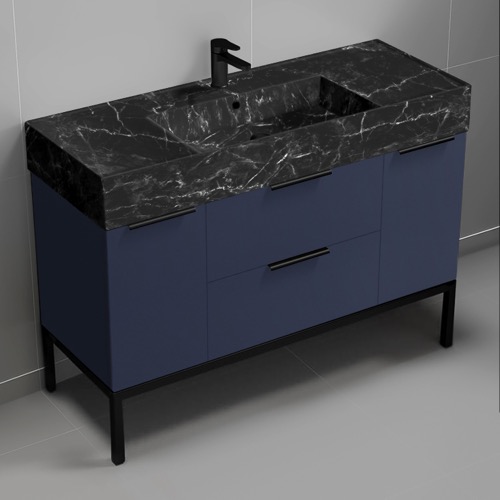 Nameeks DERIN975 48 Inch Bathroom Vanity With Black Marble Design Sink, Free Standing, Night Blue